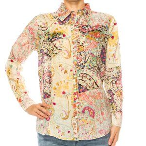 NWT Vintage Goa Taupe Paisley Patchwork Shirt With Vintage Wash